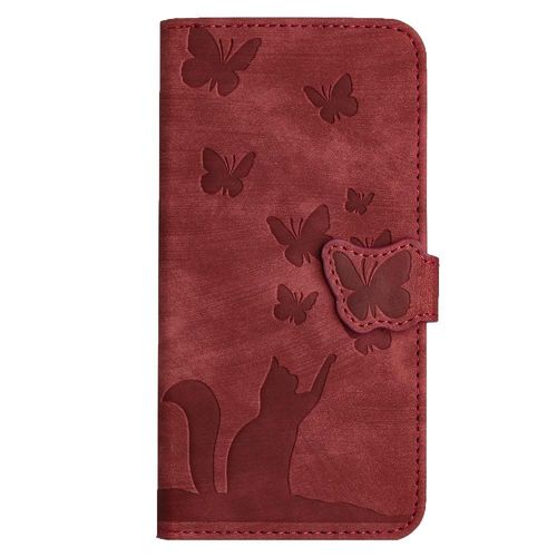 tui Pour Iphone 15 Pro Max Carte De Poche Flip Folio Housse De Support tui Portefeuille Chat Papillon Gaufr - Rouge