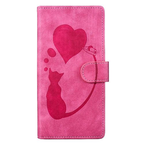 tui Pour Iphone 15 Pro Max Chat Mignon En Relief tui Portefeuille Housse De Support Flip Folio Carte De Poche - Rouge