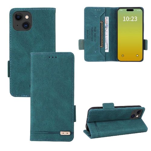 tui Pour Iphone 15 Pro Max Coque En Cuir Folio Flip Protection Complte Avec Porte-Cartes Kickstand Insertion De Carte Housse De Protection - Vert