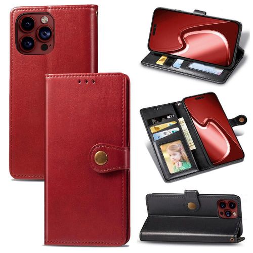 tui Pour Iphone 15 Pro Max tui En Cuir Affaires Exquises Couverture Rabotant Conception De Mode Fonction Portefeuille - Rouge