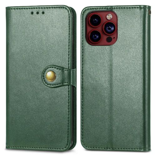 tui Pour Iphone 15 Pro Max tui En Cuir Affaires Exquises Couverture Rabotant Conception De Mode Fonction Portefeuille - Vert