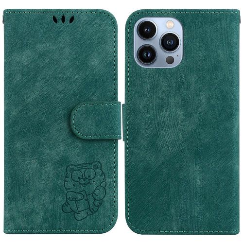 tui Pour Iphone 15 Pro Max tui Portefeuille Tigre Mignon En Relief Carte De Poche Flip Folio Housse De Support - Vert