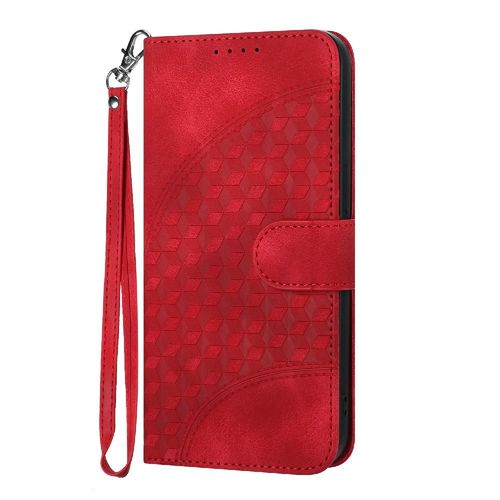 tui Pour Iphone 15 Pro Max Flip Business Motif Gomtrique tui En Cuir Antichoc Couverture En Cuir Pu Titulaire De La Carte Magntique - Rouge