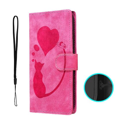 tui Pour Iphone 15 Pro Max Flip Folio Carte De Poche Chat Mignon En Relief tui Portefeuille Housse De Support - Rouge