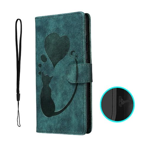 tui Pour Iphone 15 Pro Max Flip Folio tui Portefeuille Chat Mignon En Relief Housse De Support Carte De Poche - Vert