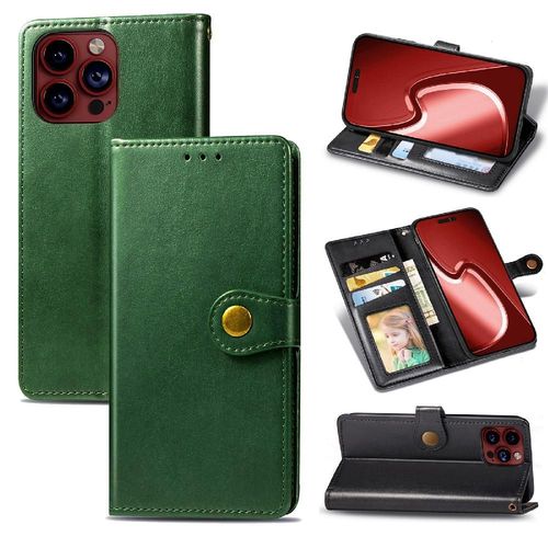 tui Pour Iphone 15 Pro Max Fonction Portefeuille Conception De Mode tui En Cuir Affaires Exquises Couverture Rabotant - Vert