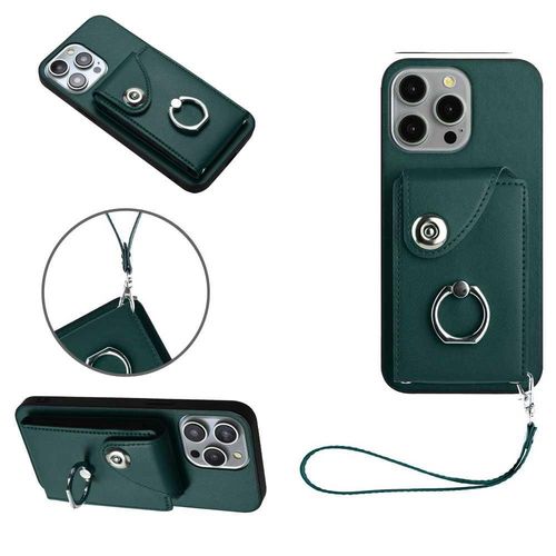 tui Pour Iphone 15 Pro Max Sangle  Main Housse De Protection Supports De Fente Pour Carte Cuir - Vert