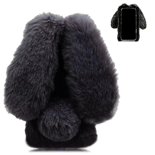 tui Pour Lg G6 Fit tui De Tlphone En Peluche Automne Et Hiver Oreilles Mignonnes De Lapin En Peluche - Noir