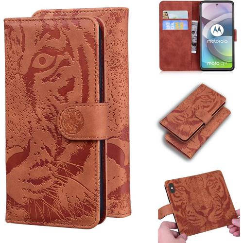 tui Pour Motorola Moto G 5g 6 7 Pouces Pu Magntique Pochette Cuir Housse Tigre Impression Rabattable Case Stent Fonction Marron