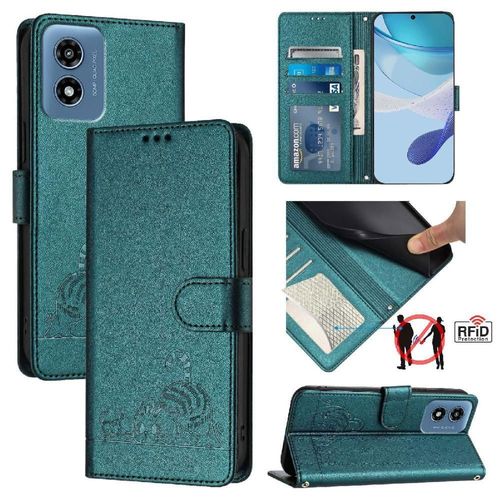 tui Pour Motorola Moto G Joue 4g 2024 Rfid Chat Porte-Fente Pour Carte, Portefeuille  Rabot - Vert Fonc