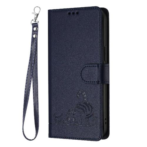 tui Pour Motorola Moto G Joue 5g 2024 Portefeuille  Rabot Rfid Chat Porte-Fente Pour Carte, - Bleu