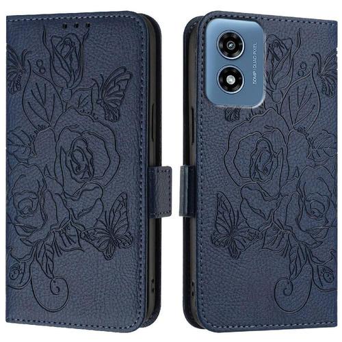 tui Pour Motorola Moto G Play 4g 2024 Cuir Pu Avec Fente Pour Carte De Crdit Portefeuille Magntique - Bleu Fonc