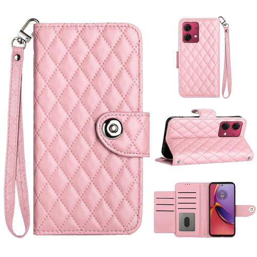 tui Pour Motorola Moto G84 Portefeuille Couverture Titulaire De La Carte Bande De Poignet Protection lgante Antichoc - Couleur Rose