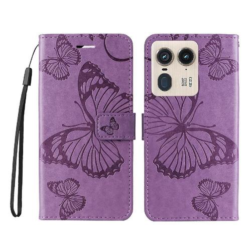 tui Pour Motorola Moto X50 Ultra 5g Couverture Magntique Couverture Antichoc Avec Support De Fente Pour Carte Flip Kickband Cuir Pu - Violet