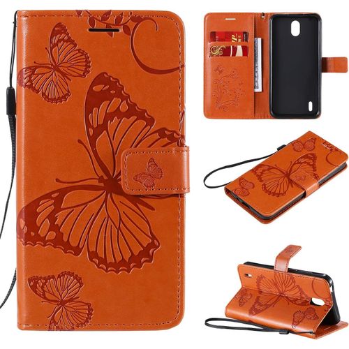tui Pour Nokia 1.3 5 71 Pouces Pu Cuir Couverture Magntique Housse Conception En Relief De Papillon Stent Fonction Flip Cuir Jaune