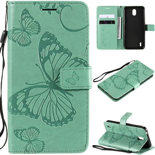 tui Pour Nokia 1.3 5 71 Pouces Pu Cuir Couverture Magntique Housse Conception En Relief De Papillon Stent Fonction Flip Cuir Vert
