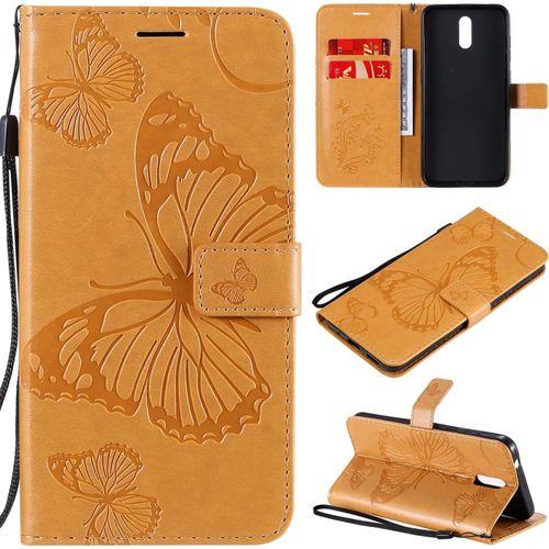 tui Pour Nokia 2.3 6 2 Pouces Pu Cuir Couverture Magntique Housse Conception En Relief De Papillon Stent Fonction Flip Cuir Jaune