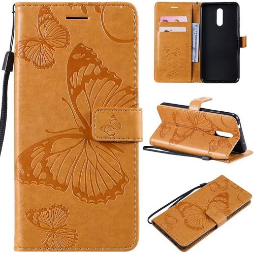 tui Pour Nokia 3.2 6,26 Pouces Pu Cuir Couverture Magntique Housse Conception En Relief De Papillon Stent Fonction Flip Cuir Pour Nokia 3.2 Jaune