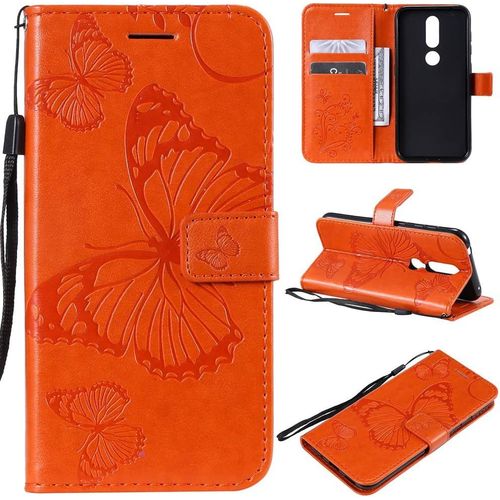 tui Pour Nokia 4.2 5,71 Pouces Pu Cuir Couverture Magntique Housse Conception En Relief De Papillon Stent Fonction Flip Cuir Pour Nokia 4.2 Orange
