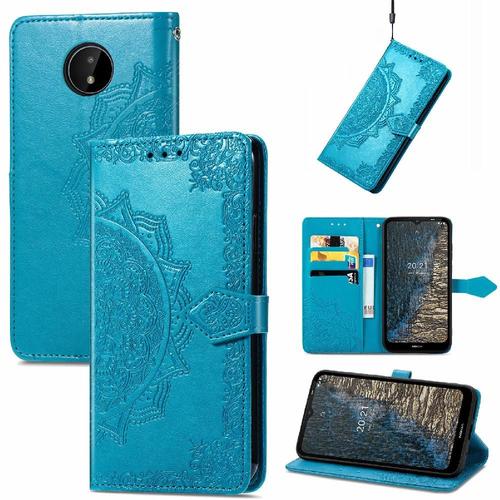 tui Pour Nokia C20 tui En Cuir Antichoc Simple Entreprise Couverture Rabotant Motif Exquis - Bleu