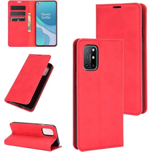 Etui Pour Oneplus 8t Housse De Protection Anti Choc Etui En Cuir Pu Aimant+Int Rieur En Silicone Tpu Case Wallet Coque Pour Oneplus 8t Smartphone Rouge