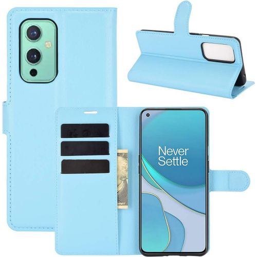 tui Pour Oneplus 9 6 55 Pouces Pu Cuir Housse Flip Coque Litchi Motif Avec Built Stand Et Magntique Fermeture Portefeuille Shell De Protection Bleu