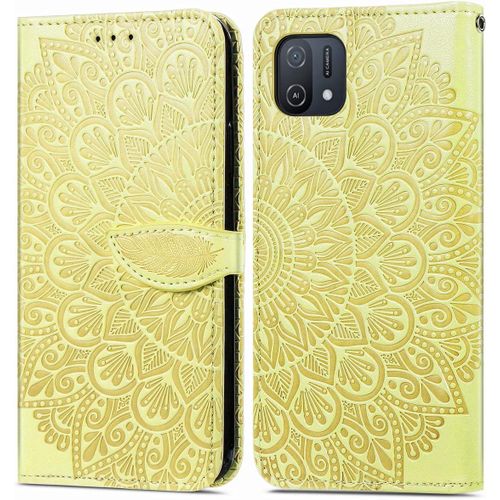 tui Pour Oppo A16k 6 52 Pouces Pu Cuir Couverture Magntique Housse Conception En Fleur De Rve Stent Fonction Flip Cuir Jaune