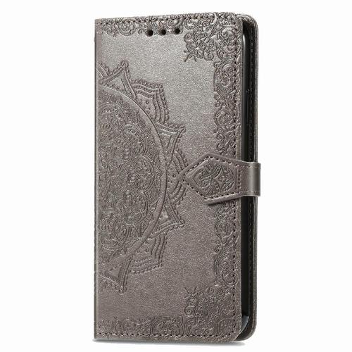 tui Pour Realme 7i / C17 Couverture Rabotant Antichoc tui En Cuir Simple Entreprise Motif Exquis - Gris