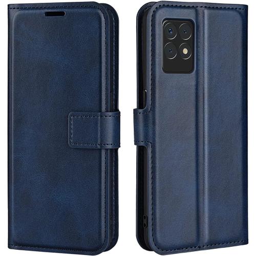 tui Pour Realme 8i 6 6 Pouces Pu Cuir Housse Flip Coque Avec Built Stand Et Boucle Carre Magntique Fermeture Portefeuille Shell De Protection Bleu