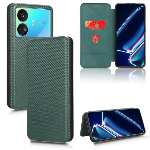 tui Pour Realmegt Neo5s Se Protection Complte Insertion De Carte Coque En Cuir Folio Flip Avec Porte-Cartes Kickstand Fibre De Carbone Magntique - Vert