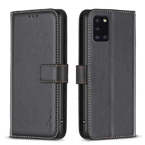 tui Pour Samsung A31 Multi-Couleur tui En Cuir Portefeuille Fente Multi-Carte Affaires - Noir