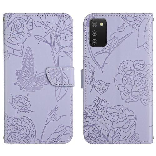 tui Pour Samsung Galaxy A03s 165.85 tui En Cuir Antichoc Avec Sangle De Poignet Fleurs Et Papillons Protection Anti-Chute Couverture En Cuir Pu - Violet