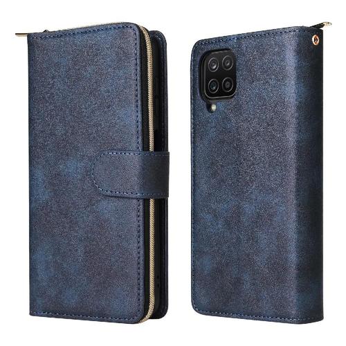 tui Pour Samsung Galaxy A12 5g Poche  Glissire Titulaire De La Carte Avec Sangle De Main Couverture Rabotant tui Portefeuille Avec 9 Fentes Pour Cartes - Bleu