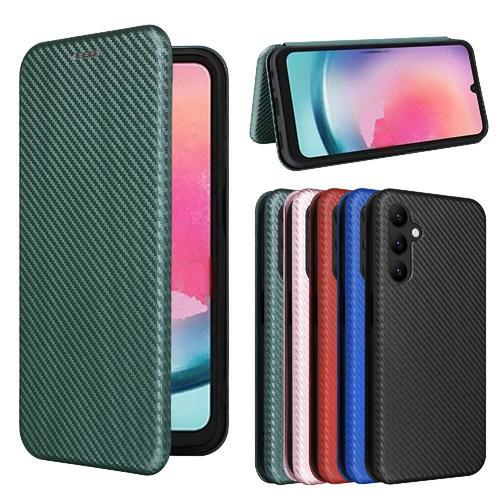 tui Pour Samsung Galaxy A24 4g Coque En Cuir Folio Flip Protection Complte Fibre De Carbone Magntique Avec Porte-Cartes Kickstand Insertion De Carte - Vert