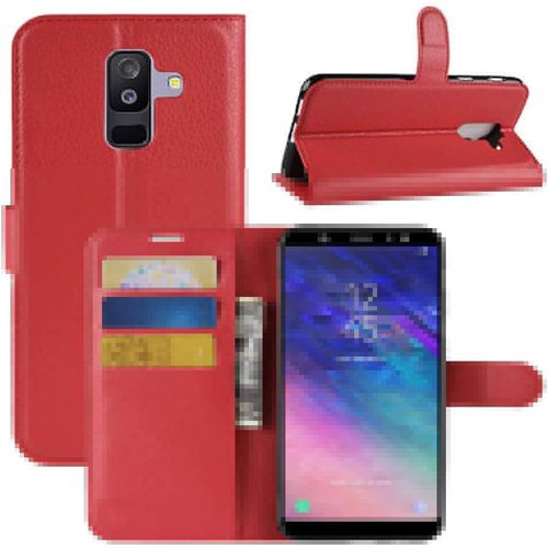 Etui Pour Samsung Galaxy A6 Plus Portefeuille Folio Etui Galaxy A6 Plus Protection Simili Cuir Housse Galaxy A6 Plus Wallet Fermeture Magntique Rouge