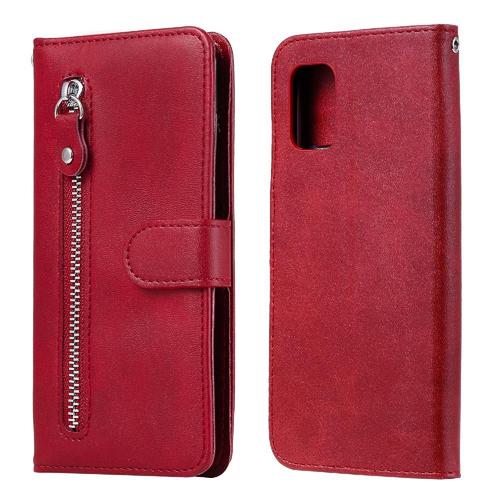 tui Pour Samsung Galaxy A71 5g Cuir Fermeture clair Supports De Fente Pour Carte Housse De Protection - Rouge