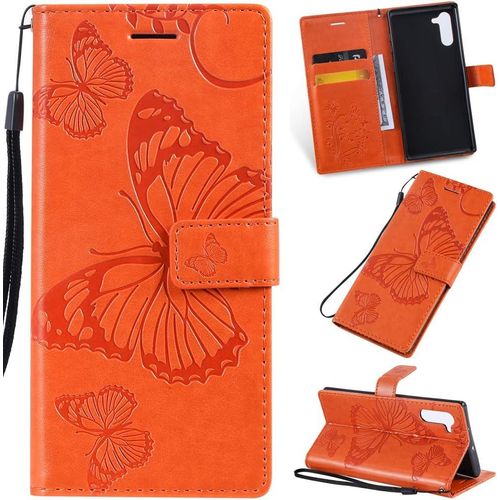 tui Pour Samsung Galaxy Note 10 6 3 Pouces Pu Cuir Couverture Magntique Housse Conception En Relief De Papillon Stent Fonction Flip Cuir Pour Galaxy Note 10 Orange
