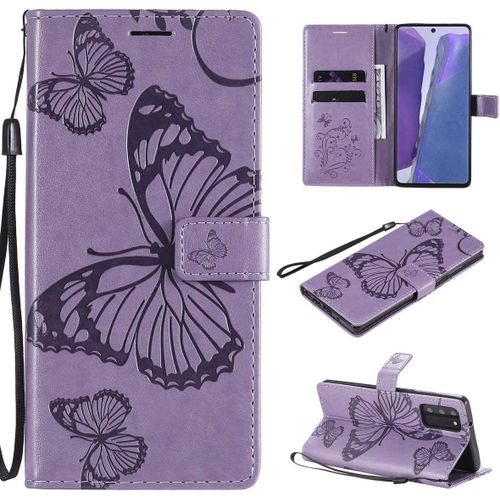 tui Pour Samsung Galaxy Note20/Sm N980 6 7 Pouces Pu Cuir Couverture Magntique Housse Conception En Relief De Papillon Stent Fonction Flip Cuir Violet