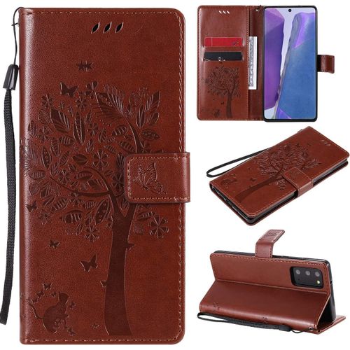 tui Pour Samsung Galaxy Note20/Sm N980 6 7 Pouces Pu Cuir Couverture Magntique Housse Motif De Chat Et D'arbre Stent Fonction Coque Flip Marron