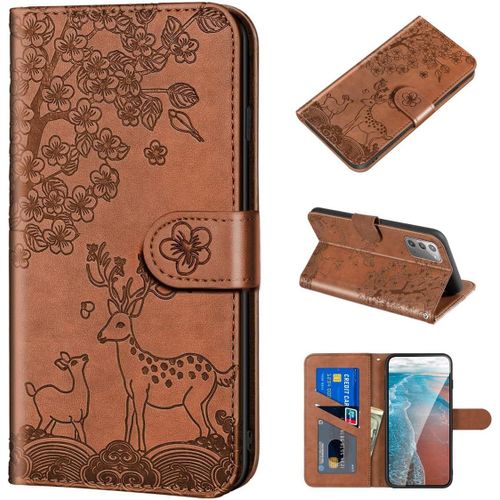 tui Pour Samsung Galaxy Note20/Sm N980 6 7 Pouces Pu Cuir Couverture Magntique Portefeuille Protection Housse Stent Fonction Flip Cuir Cerf Sika Motif Marron