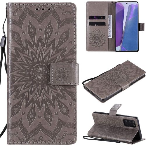 tui Pour Samsung Galaxy Note20/Sm N980 6 7 Pouces Pu Magntique Pochette Cuir Housse Tournesol Gaufrage Design Stent Fonction Rabattable Gris
