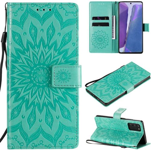 tui Pour Samsung Galaxy Note20/Sm N980 6 7 Pouces Pu Magntique Pochette Cuir Housse Tournesol Gaufrage Design Stent Fonction Rabattable Vert