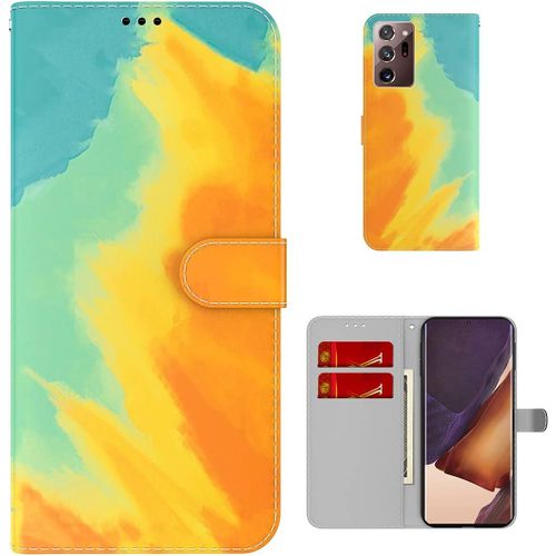 tui Pour Samsung Galaxy Note20 Ultra N985 6 9 Pouces Pu Magntique Pochette Cuir Housse Aquarelle Impression Rabattable Case Stent Fonction Cover Jaune