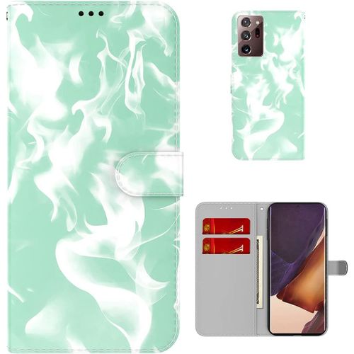 tui Pour Samsung Galaxy Note20 Ultra N985 6 9 Pouces Pu Magntique Pochette Cuir Housse Motif De Nuages Rabattable Case Stent Fonction Cover Vert Clair