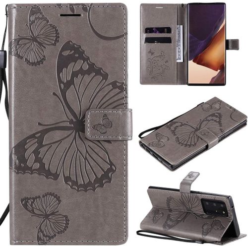 tui Pour Samsung Galaxy Note20 Ultra/Sm N985 6 9 Pouces Pu Cuir Couverture Magntique Housse Conception En Relief De Papillon Stent Fonction Flip Cuir Gris