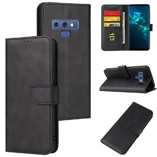 tui Pour Samsung Galaxy Note8 Insertion De Carte Fibre De Carbone Magntique Avec Porte-Cartes Kickstand Coque En Cuir Folio Flip Protection Complte - Noir