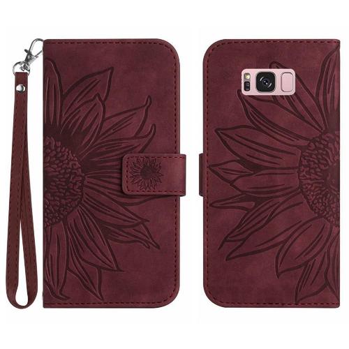 tui Pour Samsung Galaxy S8 Plus Cuir Pu De Luxe Tournesol Gaufr Avec Porte-Fentes Pour Cartes tui De Tlphone Portefeuille  Rabat Sangle Courte - Le Brun