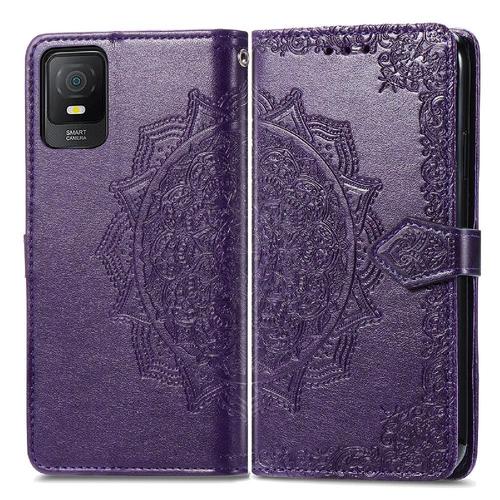 tui Pour Tcl 403 Simple Entreprise tui En Cuir Motif Exquis Couverture Rabotant Antichoc - Violet