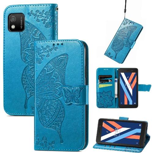 tui Pour Wiko Y52 Portefeuille Multi-Couleur Affaires Papillon Aile - Bleu