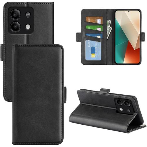 tui Pour Xiaomi Redmi Note 13 6,67 Pouces Pu Cuir Couverture Magntique Portefeuille Protection Housse Stent Fonction Flip Cuir Noir